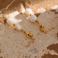 Knotted 14K gold pearl drop earrings with freshwater pearls