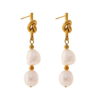 Knotted 14K gold drop earrings with natural pearl