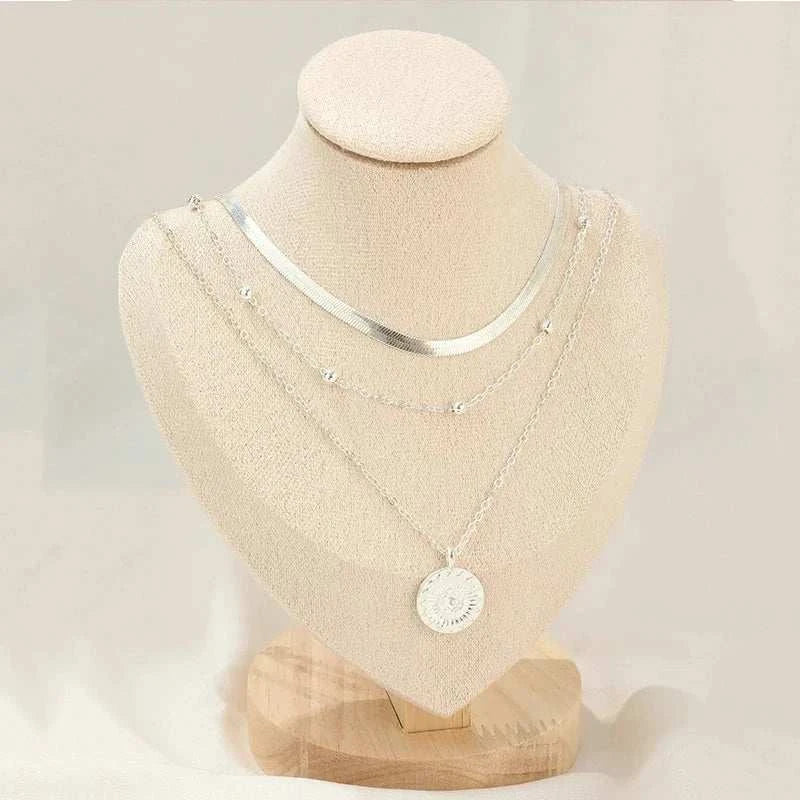 Layered Coin Disc Snake Chain Necklace
