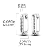 Silver plated lustre oval huggie earrings with double row cubic zirconia