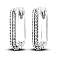 Silver plated lustre oval huggie earrings with double pavé cubic zirconia