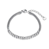 Stainless steel double layer luxe tennis bracelet with cubic zirconia stones
