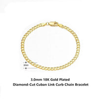18k gold plated milano chain bracelet 3mm unisex sterling silver
