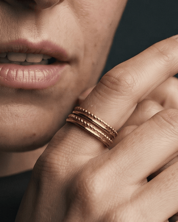 18k gold plated multi-layer beaded wide open band ring