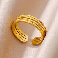 18k gold plated multi-layer beaded wide open band ring with matte finish