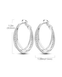 silver plated orbit crossover hoop earrings with cubic zirconia pavé