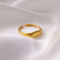 Oval open adjustable gold ring with 18K plating and slim band