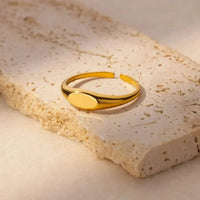 18K gold plated oval open adjustable ring with slim band