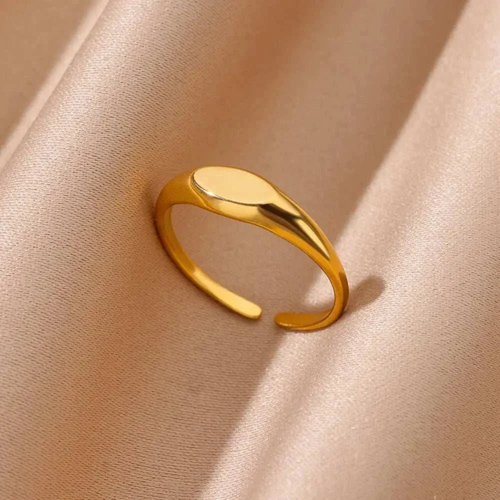18K gold plated oval open adjustable ring with slim band