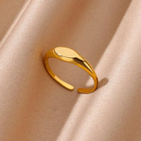 18K gold plated oval open adjustable ring with slim band