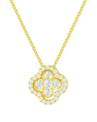 18k gold plated pave four leaf clover pendant necklace with cubic zirconia