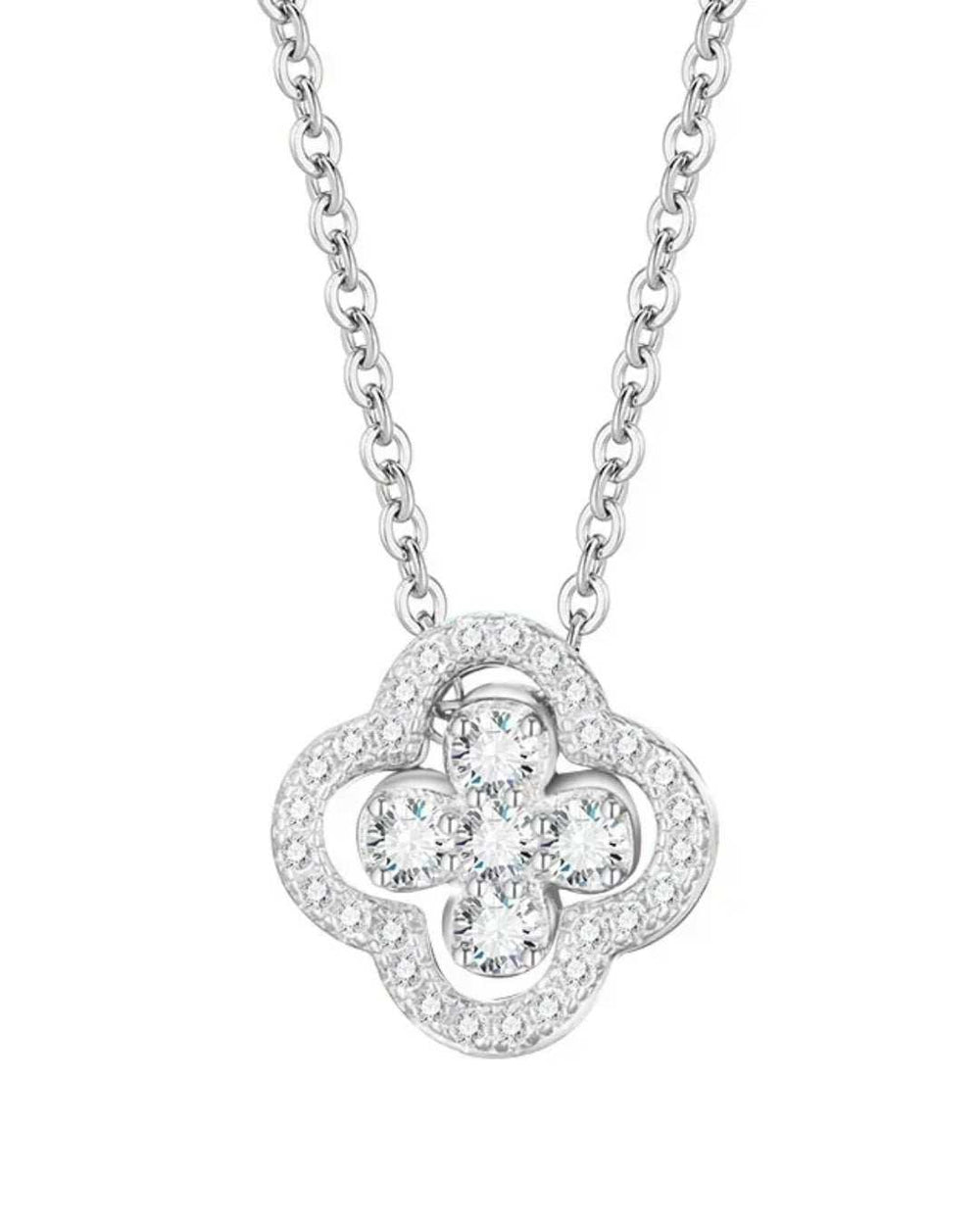 18k gold plated pave four leaf clover pendant necklace with cubic zirconia