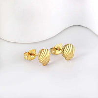 Petal shell stud earrings in gold and silver stainless steel