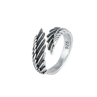 925 sterling silver plume ring with adjustable angel wing feather design