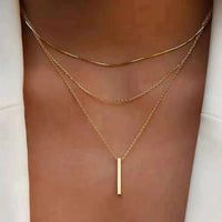 gold rectangle bar pendant clavicle necklace minimal geometric design