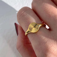 18k gold plated ripple dome ring with carved wave texture