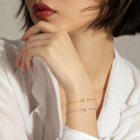 14k gold plated chain bracelet with single pearl charm