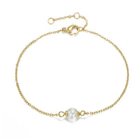 14k gold plated single pearl charm bracelet on slim chain