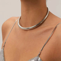 Smooth glossy 18k gold plated rigid collar necklace