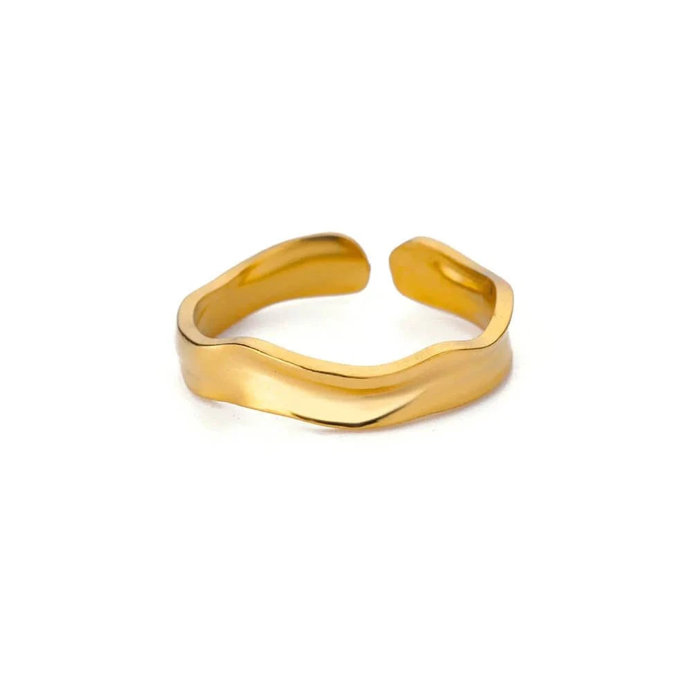 18k gold plated smooth wave open band ring with fluid organic design