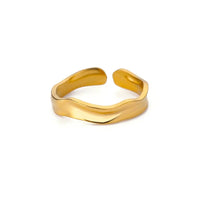 18k gold plated smooth wave open band ring with fluid organic design