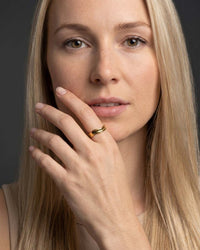 18K gold plated smooth wave open band ring on finger
