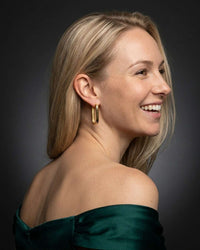 Soho elongated oval hoop earrings 18k gold plated polished finish