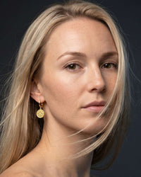 Sovereign coin huggie earrings with textured medallion in stainless steel