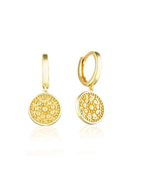 Sovereign coin huggie earrings with textured medallion in stainless steel