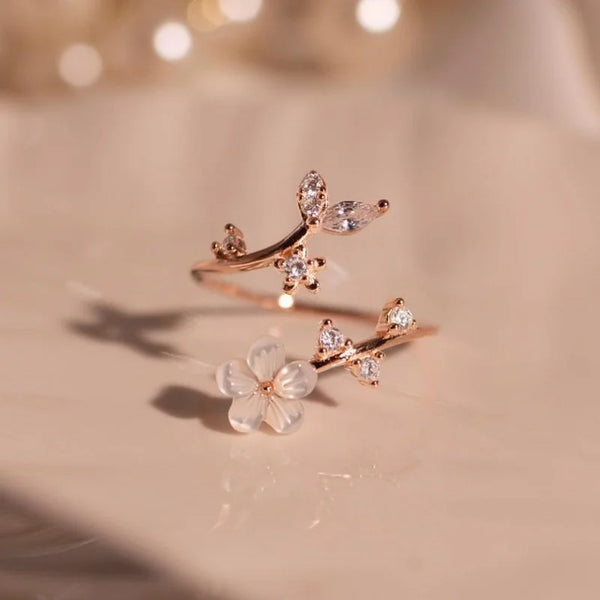 exquisite sparkling inlaid zirconia flower open-end ring for women
