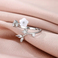 sparkling inlaid zirconia flower open-end ring for women