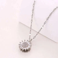 spinning sunflower zircon pendant necklace sparkling on chain