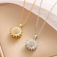 Spinning sunflower zircon pendant necklace on delicate chain