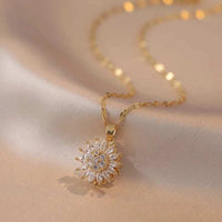 Spinning sunflower zircon pendant necklace with sparkling crystals