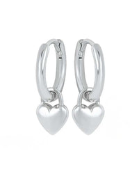 Sweetheart huggie earrings with puffed heart charm in stainless steel