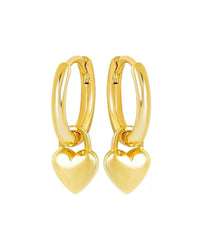 Stainless steel sweetheart huggie earrings with puffed heart charm