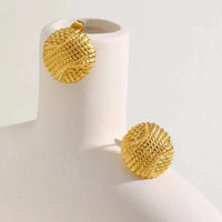 18K gold plated textured dome stud earrings with chunky round design on white background