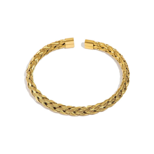 18k gold plated thick braided rope open cuff bangle bracelet