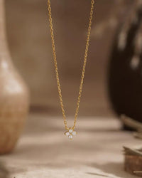 Tiny flowers dainty necklace with zircon pendant in gold and silver