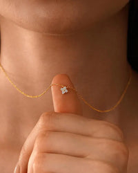 Tiny flowers dainty necklace with zircon stones on stainless steel link chain