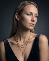 Gold triple layer bar pendant necklace with stainless steel chains