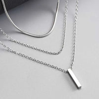 Gold triple layer bar pendant necklace stainless steel