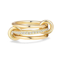 Triple layer interlocked 18k gold plated zircon ring with cubic zirconia accents