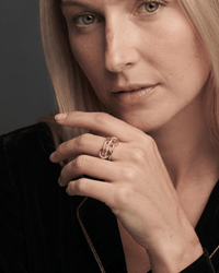 18K gold plated triple layer interlocked zircon ring close-up