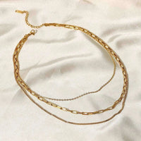 18k gold plated triple layer paperclip and box chain necklace