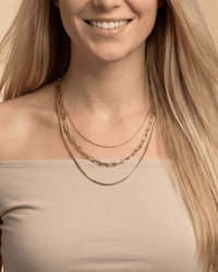 18K gold plated triple layer paperclip and box chain necklace