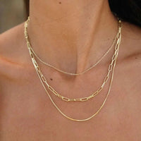 18k gold plated triple layer paperclip and box chain necklace
