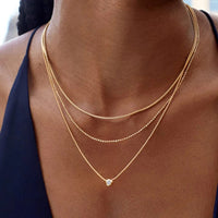 18k gold plated triple layer y-shape necklace with zircon drop pendant
