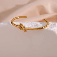 Twisted Knot Cuff 18K gold plated stainless steel open cuff bangle with minimalist knot design