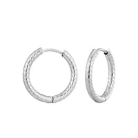 Twisted texture huggie hoop earrings in gold and silver stainless steel